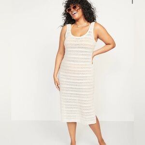 Fitted Sleeveless Crochet Swim Cover-Up Midi Dress
